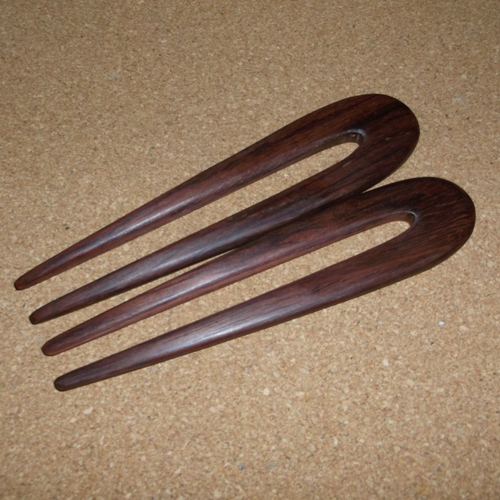 Rosewood 2 prong wavy hairsticks supplied  by Longhaired Jewels